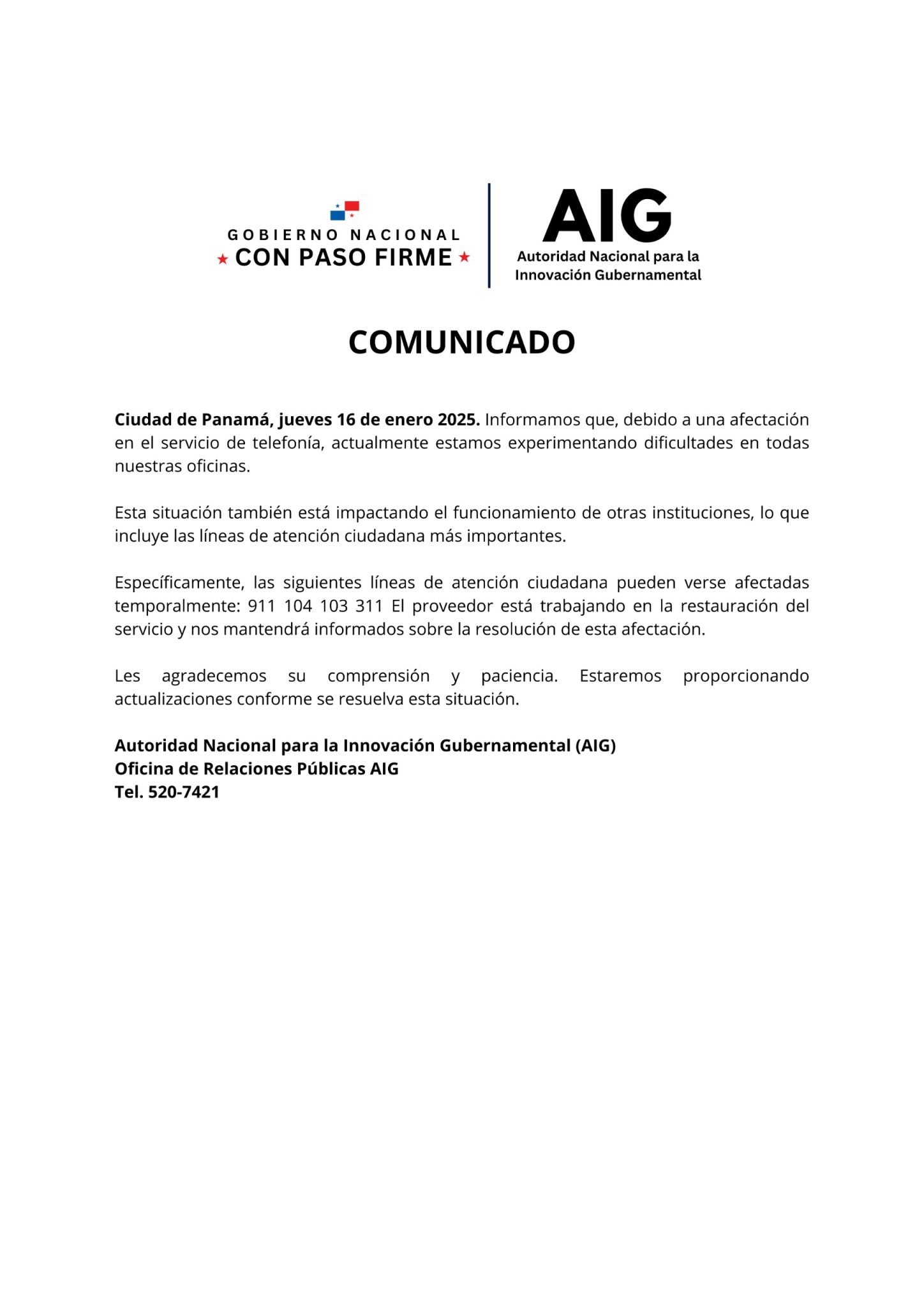Afectación servicio de telefonía